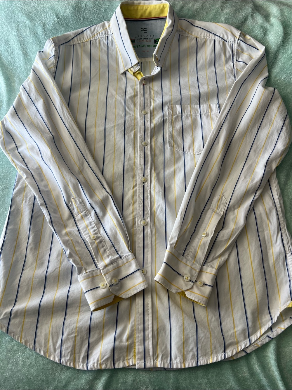 Casuals Vintage Sport Yellow Blue Stripe Long Sleeve Button Down 40 M Read